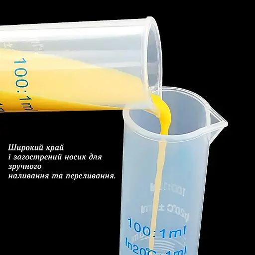 Мірний циліндр пластиковий колба градуйований стакан для спиртометра та виноміра 100 мл Прозорий 87377 - фото 6