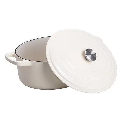 Гусятниця чавунна емальована з кришкою на 6 літрів Ø26 см каструля для тушкування запікання Yiwu HP-1-10-WHITE - фото 2