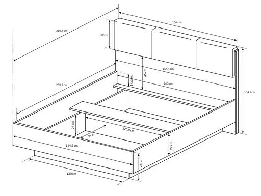 Кровать (каркас) Perfect Home Арко / Arco 160 с мягким изголовьем двуспальная Белый глянец/дуб грандсон (PFH-091045) - фото 3