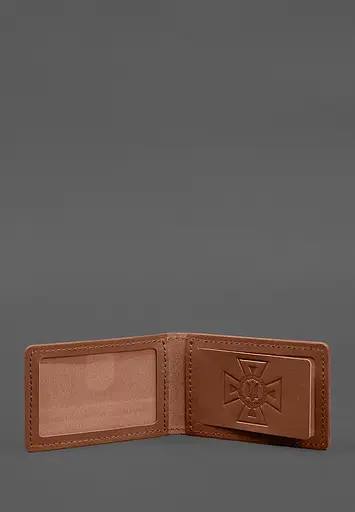 Кожаная обложка на удостоверение ГСЧС с карманом светло-коричневая - фото 3