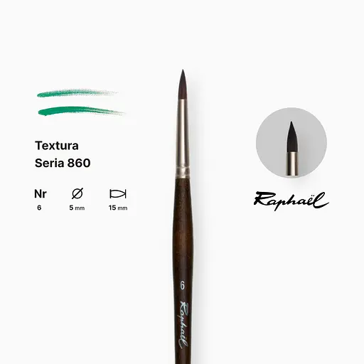 Кисть синтетика круглая Raphael Textura, №6, профессиональная, длинная ручка - фото 2