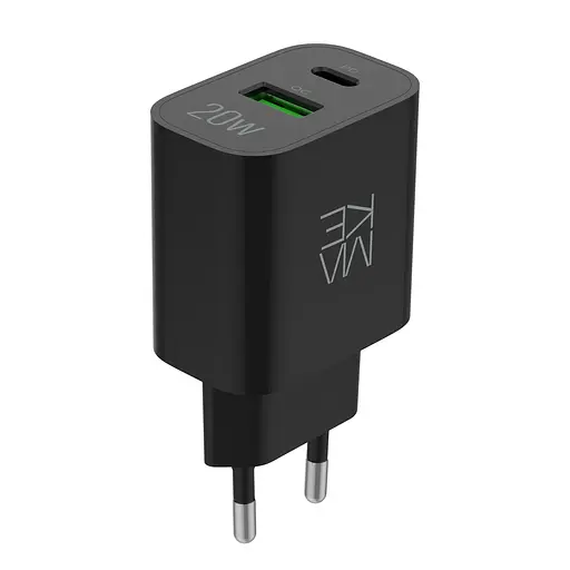 Зарядний пристрій мережевий MAKE 20W Type-C PD3.0 + USB QC4.0 Black - фото 4