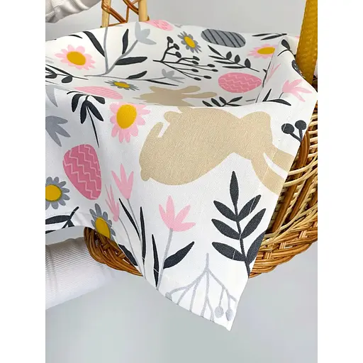 Комплект Великодній кошик Галичина коричнева зі лляним рушником 70х30 см Пасхальні зайчики сірий і свічка - фото 8