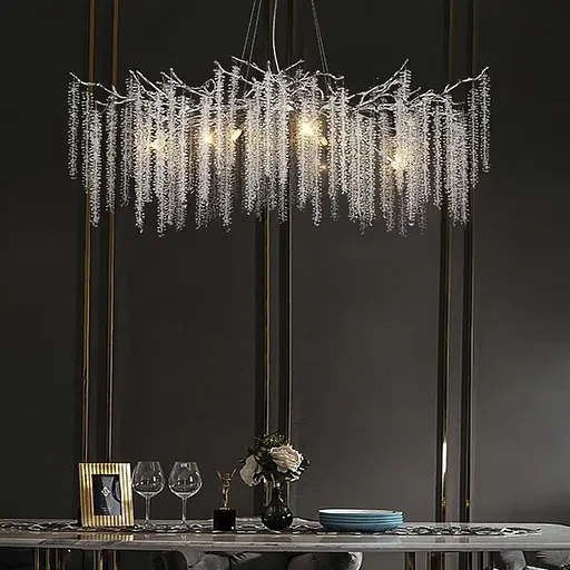 Удлиненная изящная серебряная люстра с хрустальными подвесами в корпусе 120 см | Ст. 33001-L1200*400 CH | Line F - фото 1