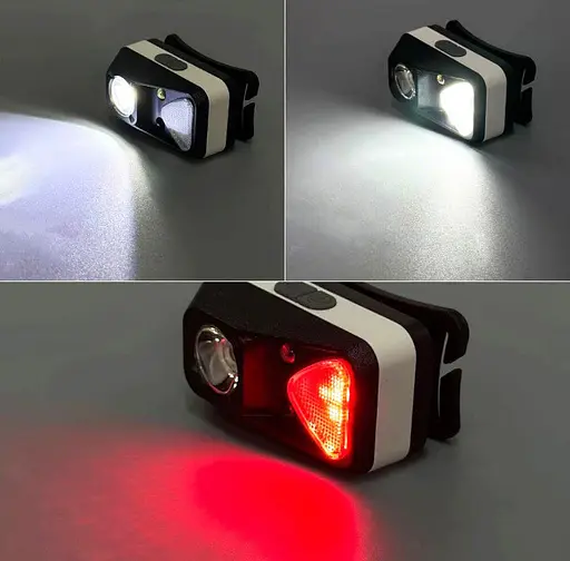 Налобний ліхтар з білим та червоним світлом W-18 з датчиком руху акумуляторний яскравий потужний ліхтарик на голову - фото 4