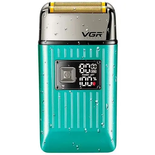Чоловіча акумуляторна електробритва шейвер VGR V-357 висувний триммер IPX6 LED дисплей Зелений