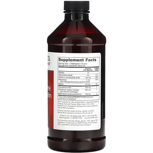 Глюкозамин и хондроитин с МСМ Protocol for Life Balance Liquid Glucosamine & Chondroitin with MSM вкус цитрус 473 мл - фото 2