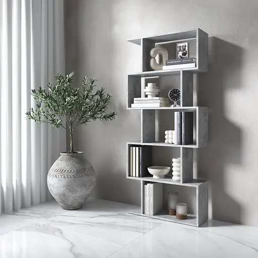 Полка для книг Vays M-12 Бетон стеллаж на 5 полок ЛДСП 70x24x163 см для дома гостиной офиса