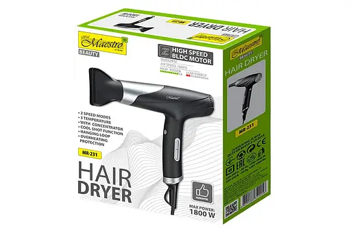 Фен стайлер Maestro MR-231 для укладки волос Концетратор 1800Вт Черный/Серый - фото 3