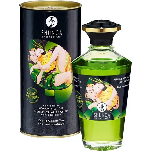Зігрівальна масажна олія Shunga Aphrodisiac Warming зелений чай, 100 мл