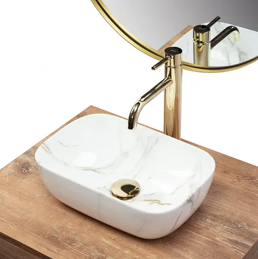 Умивальник Rea Belinda Mini Shiny Aiax накладний мармур REA-U6505, Мармур - фото 5