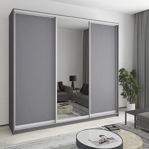 Шафа-купе тридверна MebelStar Уні AL 2ДСП/Дзеркало 260x45x240 см Антрацит (MBS-1940)