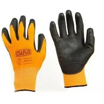 Рукавички Сила з ПУ покриттям р10 помаранчеві з чорним манжетом