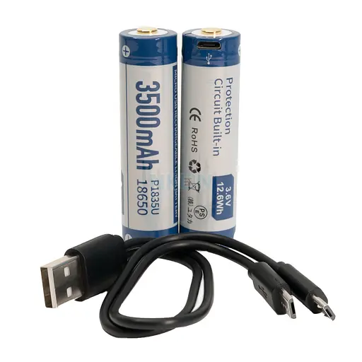 Акумулятор 18650 Keeppower 3500 mAh з microUSB (синій з білим) - фото 7