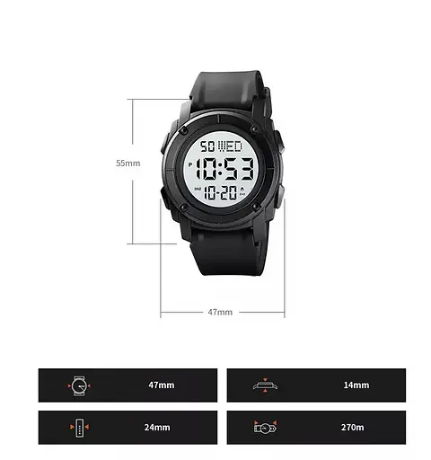 Мужские спортивные наручные часы Skmei 1853 (Черные с белым циферблатом) - фото 8