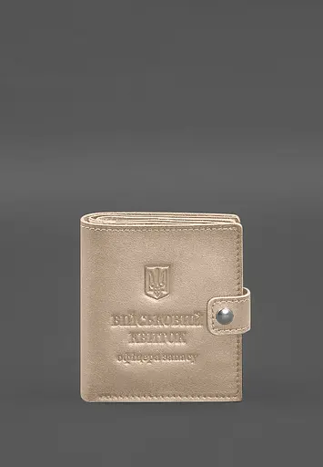 Кожаная обложка-портмоне для военного билета офицера запаса (широкий документ) Светло-бежевый - фото 2