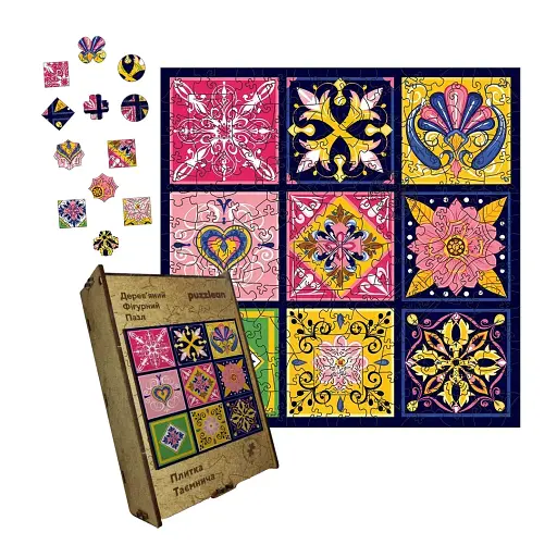 Деревянный фигурный пазл Плитка Таинственная, А2, Картонная коробка 300+ элементов