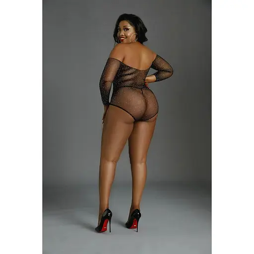 Сітчасте боді зі стразами Moonlight Plus Model 09 XL-XXXL Black, відкриті плечі - фото 4