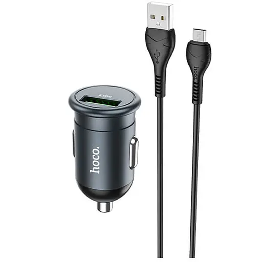 Адаптер автомобильный алюминиевый HOCO Z43 Mighty + кабель Micro USB 18W черный - фото 3