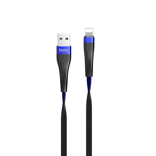 Кабель плоский Hoco U39 Slender USB - lightning 120 см 2.4A черный с синим - фото 1