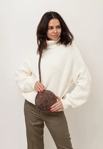 Шкіряна кругла жіноча сумка Бон-Бон темно-коричнева - фото 3