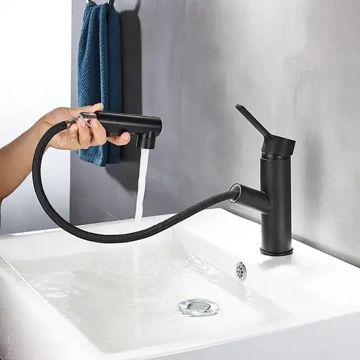 Змішувач для умивальника Zegor 3в1 KLF10-A012YB з витяжною лійкою Чорний 30412 - фото 5