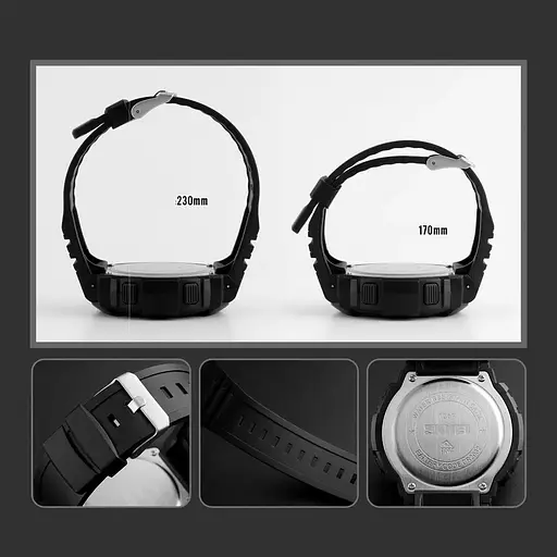 Чоловічий спортивний годинник Skmei 1367 (Чорний з білим) - фото 6