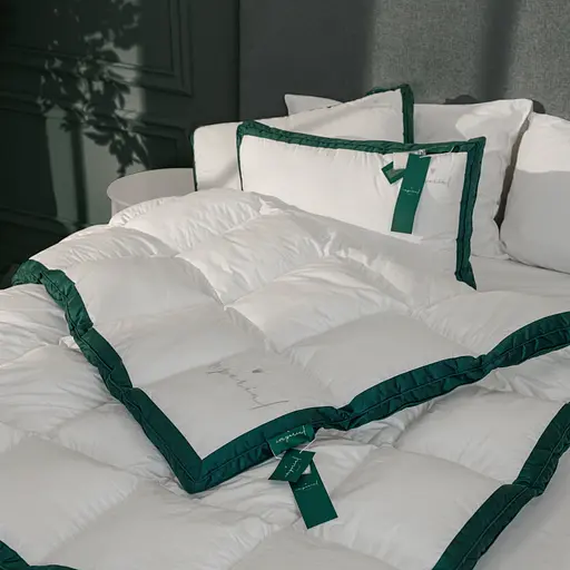 Одеяло пуховое MirSon Imperial Delight, летнее, 215х155 см, белое с зеленым кантом - фото 19