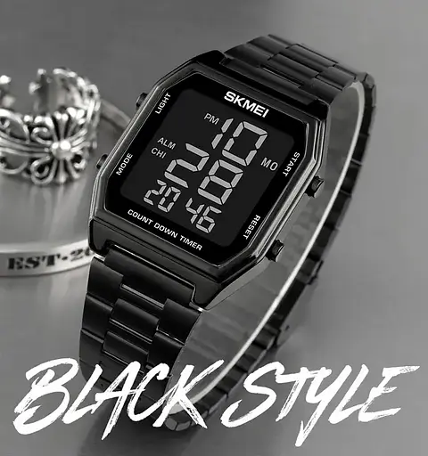 Чоловічий наручний годинник Skmei 1735 (Чорний з чорним циферблатом - фото 6