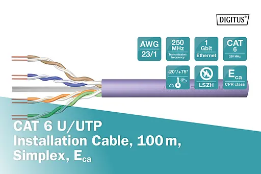 Digitus Кабель CAT 6 U-UTP, 100m, AWG 23/1, LSZH-1, фіолетовий - фото 3