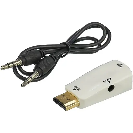 Адаптер перехідник HDMI VGA F + AUX 3.5 білий