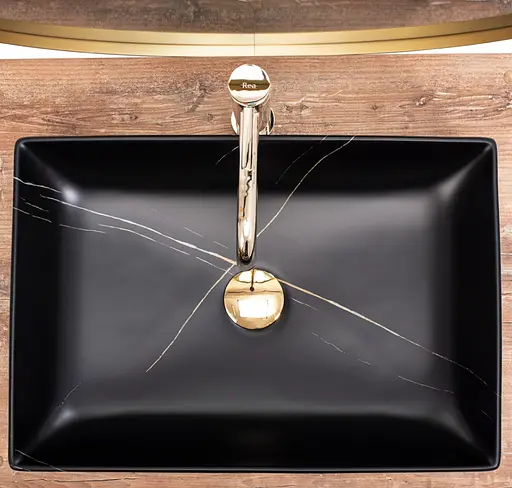 Умивальник Rea Inga накладний black marble mat REA-U8006, Чорний матовий - фото 4