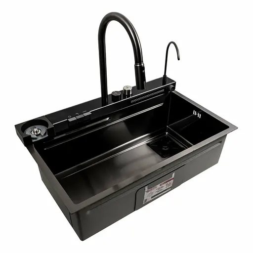 Кухонна мийка 75x46D PVD чорна Platinum Handmade Водоспад, Чорний - фото 3