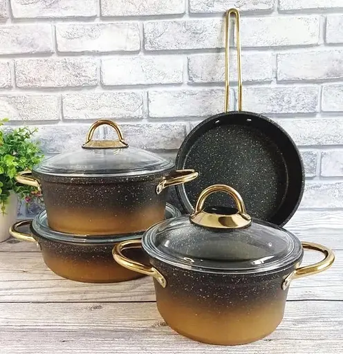 Набір каструль O.M.S. Collection 3048 з гранітно-мармуровим покриттям Чорний (Туреччина) - фото 2