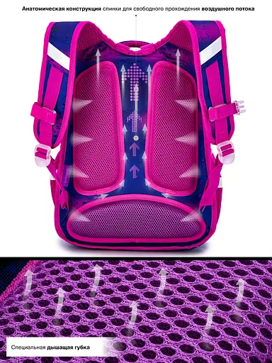 Школьный рюкзак с ортопедической спинкой для девочки фиолетовый Winner /SkyName 37х30х18 см для начальной школы (R2-183) - фото 4