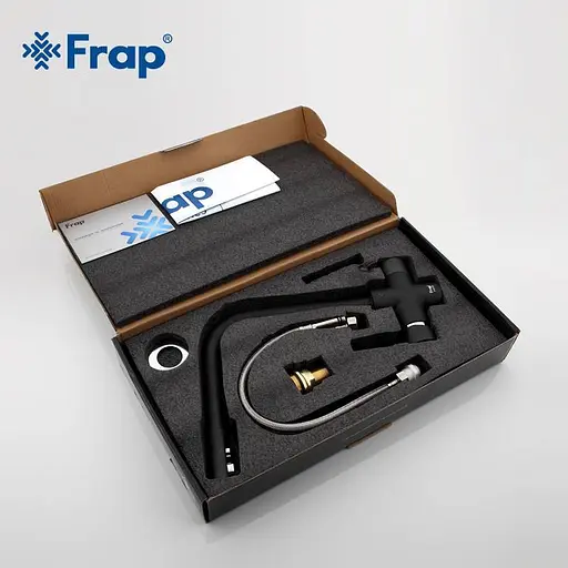 Смеситель для кухни однорычажный Г-образный гусак под фильтр латунный корпус Ø35 черный Frap 1/10 F4352-7 Черный матовый - фото 4