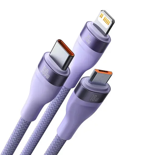 Кабель Baseus Flash Series II Two-for-three Charging Cable U+C to M+L+C 100W 1.2 м Purple - фото 3