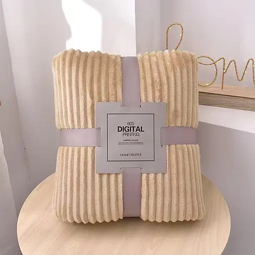 Плед-покривало шарпей бежевий у смужку 2см 200х220 см (00078) - фото 1