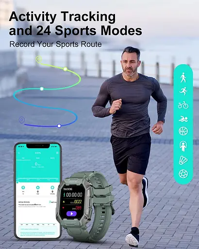 Розумні смарт-години в протиударному тактичному корпусі Lige C20 з двома ремінцями Camouflage Green, BW1821E (17792) - фото 5