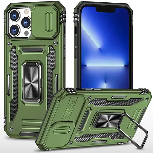 Ударостійкий чохол Epik Camshield Army Ring для Apple iPhone 12 Pro/12, 6.1 Оливковий/Army Green