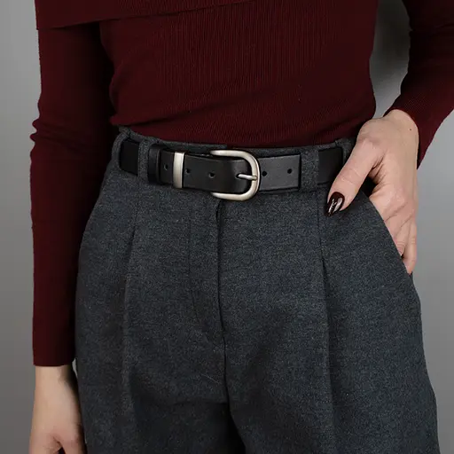 Ремень кожаный женский батальный HC-3092 черный с серебристой пряжкой (145 см) - фото 2