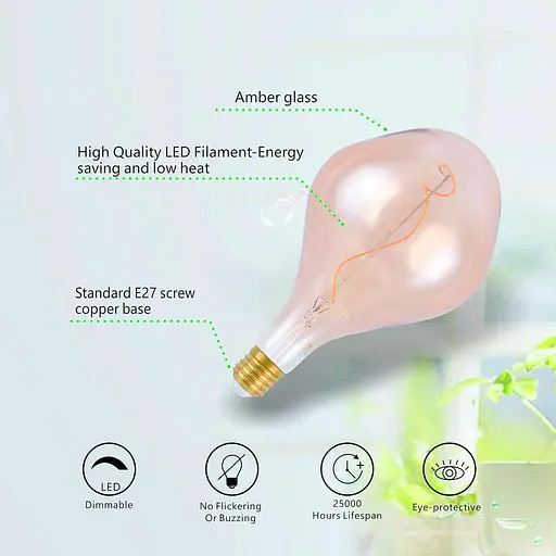 SD LUX E27 Урожайные светодиодные лампы 5W Large Sprial XXL A165 Янтарный стеклянный подвесной светильник - фото 5