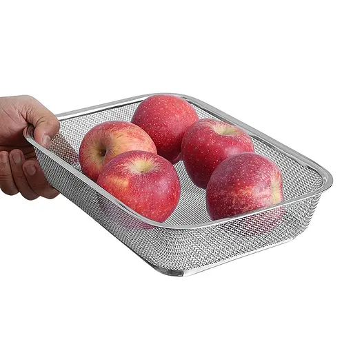 Прямоугольное кухонное сито-дуршлаг из нержавеющей стали с мелкой сеткой и подставкой 30х22х7 см, Kitchen Master 85637 - фото 3