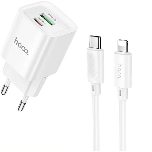 Мережевий зарядний пристрій Hoco C147A PD 20W + QC 3.0 USB Type-C з кабелем Lightning 1 м