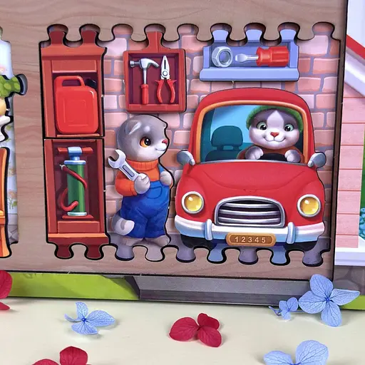 Деревяний пазл-вкладиш Котячий літній будинок (ПСД272) PSD272 - фото 3