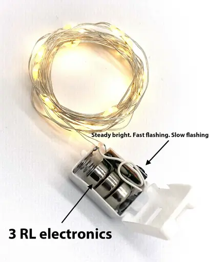 Світлодіодна гірлянда на срібному дроті 2M 20 LED тепле світло, три режими, набір 10шт, батарейки в - фото 4