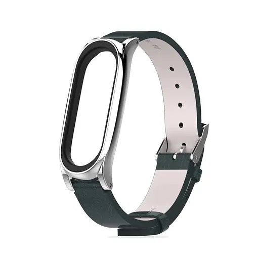Шкіряний ремінець MiJobs для фітнес-браслета Xiaomi Mi Band 7 Type C чорний, тримач - сріблястий - фото 2