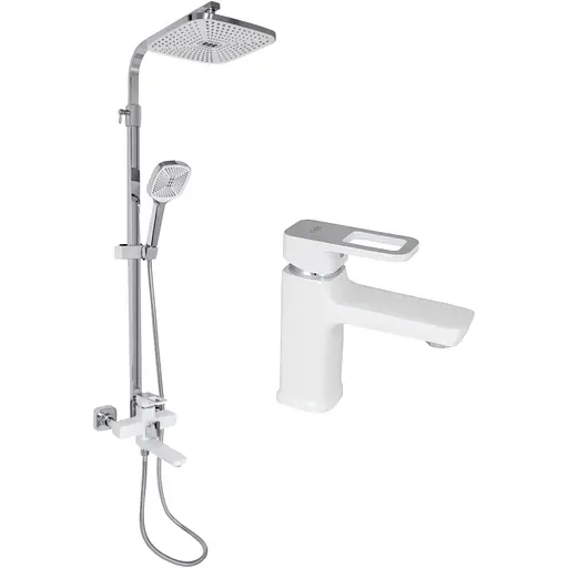 Душевая система с изливом Lidz Wawel 1030 + смеситель для умывальника Lidz Wawel 001 White, Белый - фото 1