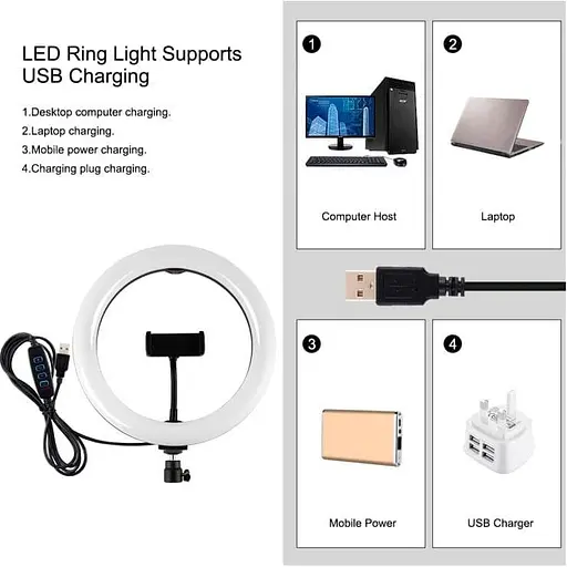 Кільцева USB LED лампа Puluz PKT3069B 10.2" + штатив 1.1 м - фото 3