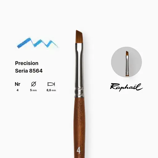 Кисть синтетика угловая (имитация соболя) Raphael Precision, №4, короткая ручка - фото 2